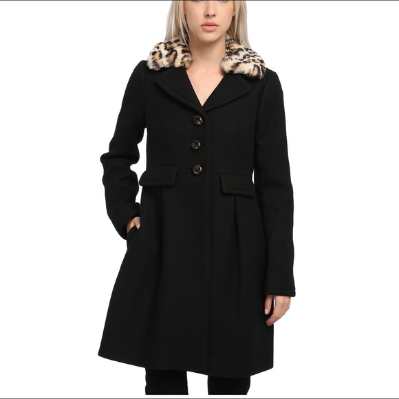 kate spade Jackets & Blazers - New Kate Spade Black Faux-Fur Collar Coat - 14
